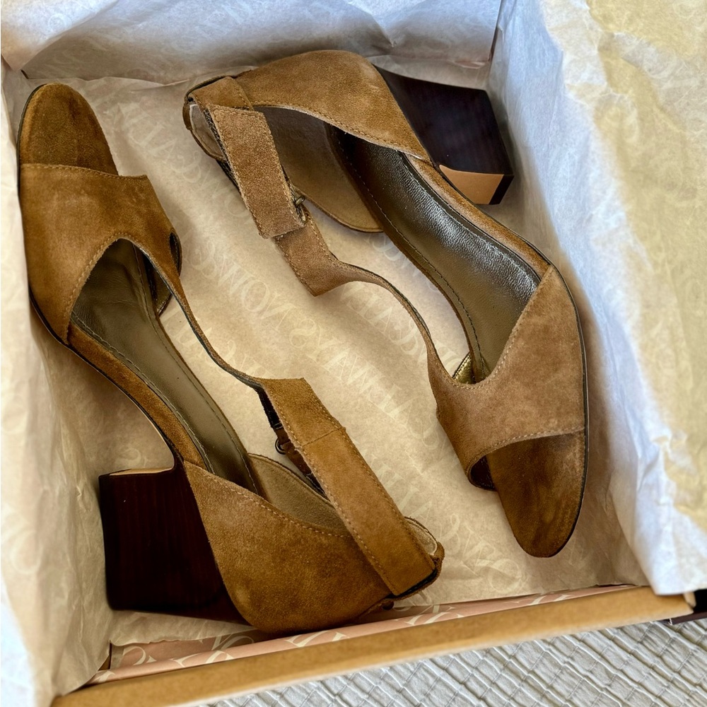 Johnston & Murphy “Darby” Whiskey Oiled Suede block heels